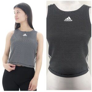 Adidas Full Back Zip Ribbed Tank Top Workout Embroidered Logo Striped Medium